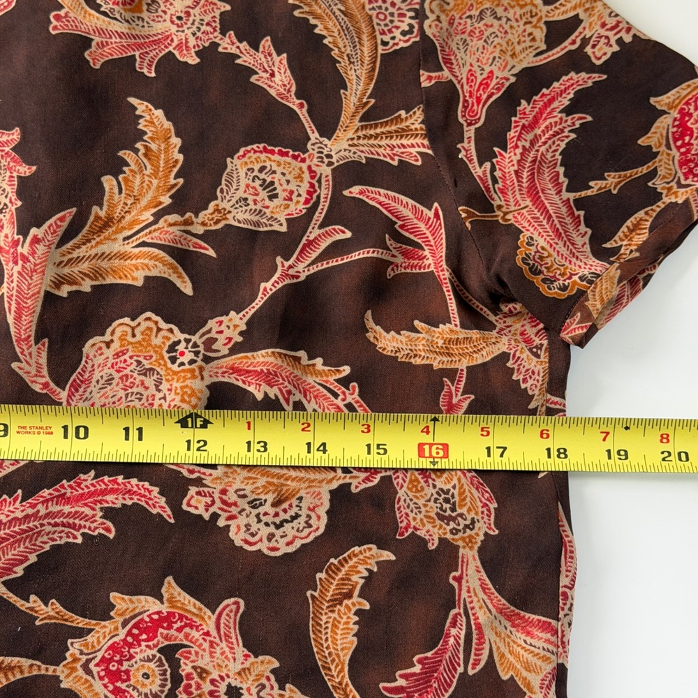 Brown Floral Silk Button Back Blouse Cottagecore Vintage 90s Size 2 Whimsy - Picture 3 of 7